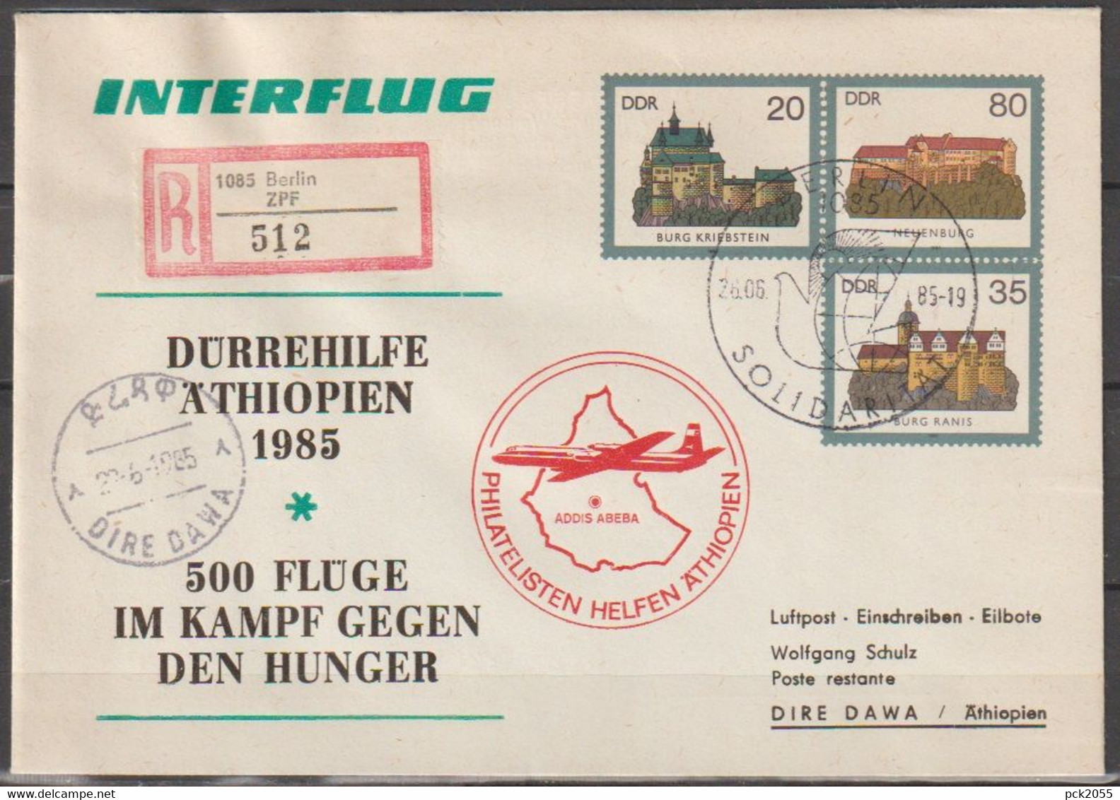 DDR Ganzsache 1985  Nr. PU1/003  Burgen Der DDR Luftpost Berlin - Dire Dawa /Äthiopien  ( D 3681 ) - Privé Briefomslagen - Gebruikt