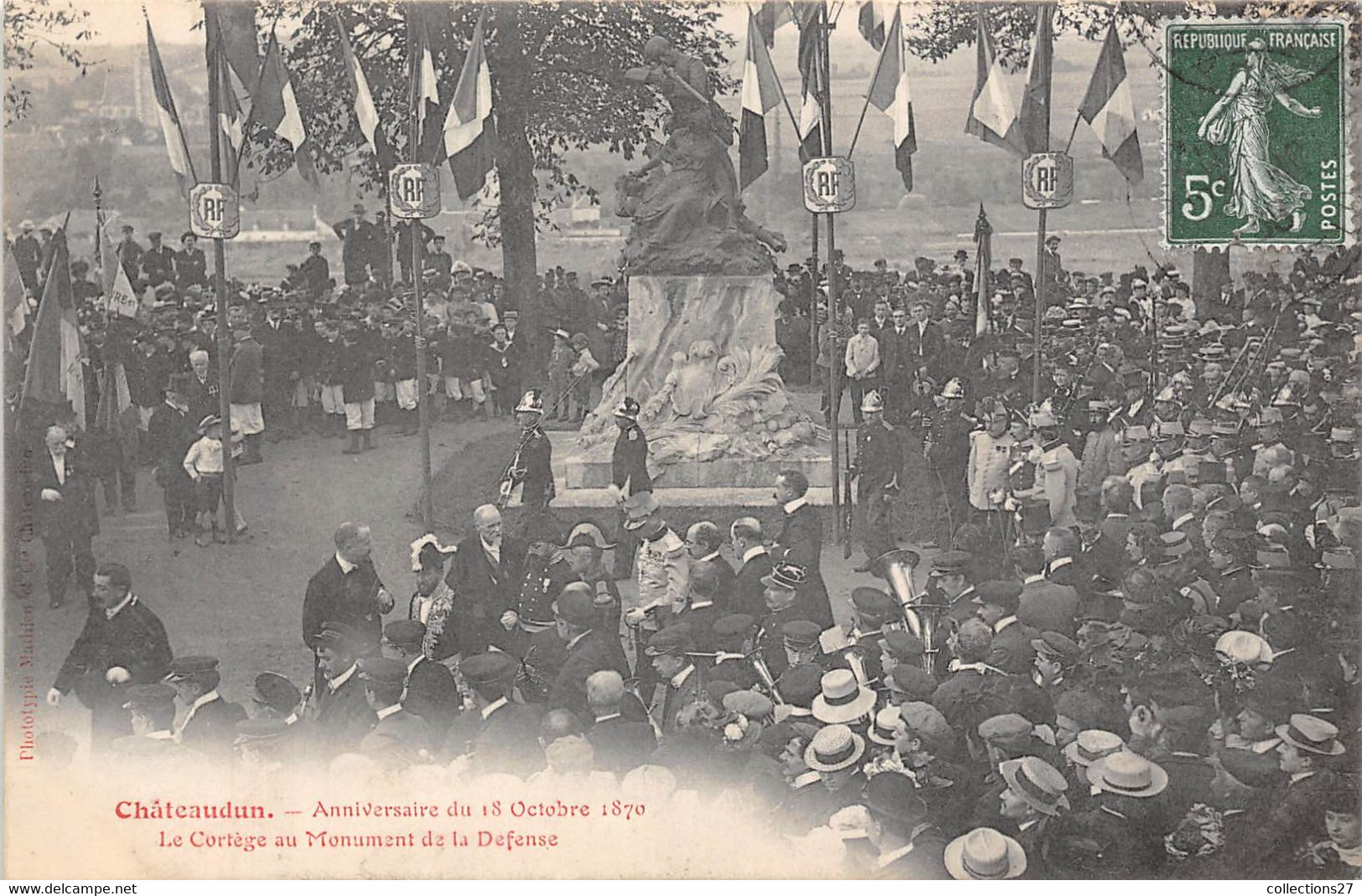 28-CHATEAUDUN- ANNIVERSAIRE DU 18 OCTOBRE 1870-LE CORTEGE AU MONUMENT DE LA DEFENSE - Chateaudun