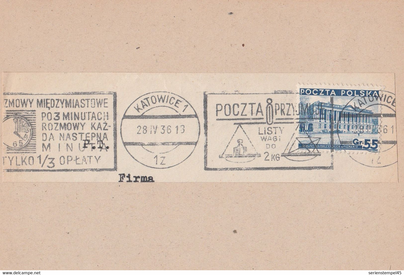 Polen Briefstück Katowice 1936 MWST Werbestempel - Machines à Affranchir (EMA)