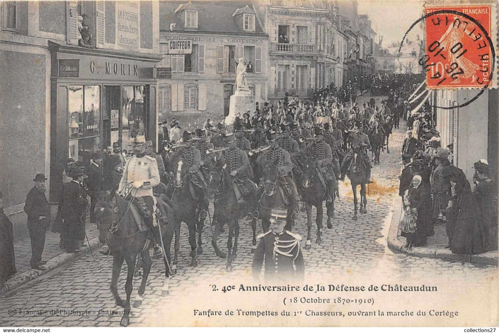 28-CHATEAUDUN-40eme ANNINERSAIRE DE LA DEFENSE DU CHATEAUDUN-FANFARE ET TROMPETTE DU 1er CHASSEUR, OUVRANT LA MARCHE DU - Chateaudun