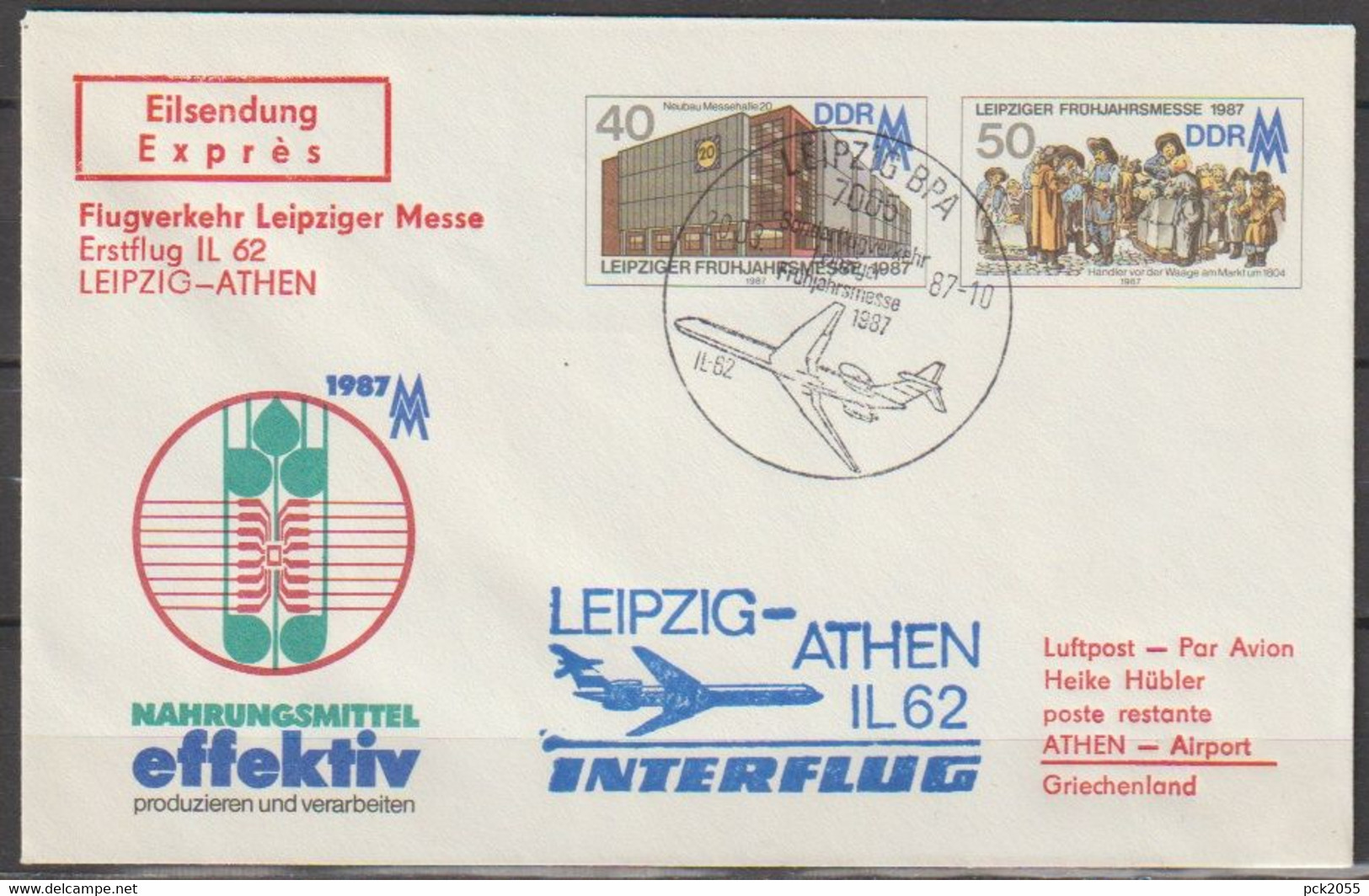 DDR Ganzsache 1985  Nr. PU6/002   Luftpost Eilsendung Leipzig - Athen  ( D 3682 ) - Enveloppes Privées - Oblitérées