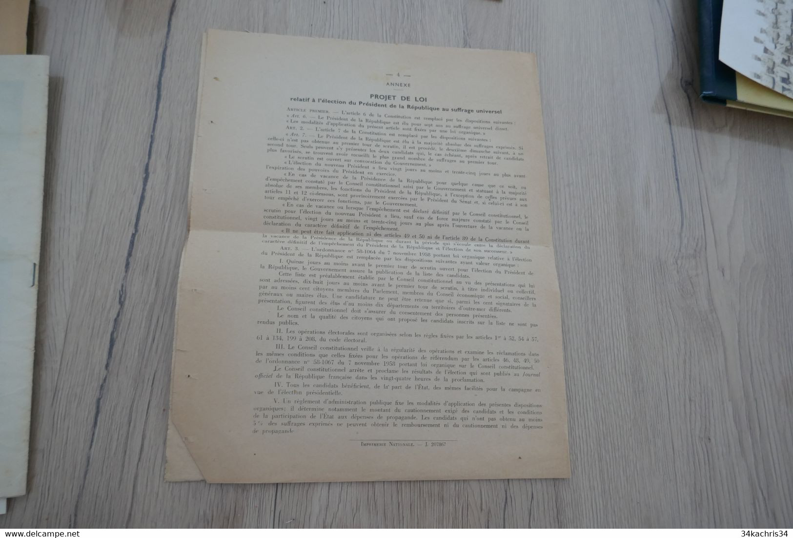 GENERAL DE GAULLE Allocution à L'Elysée Du 04/10/1962 Modification Constitution Suffrage Universel 1 Pli Archivage - Documenten