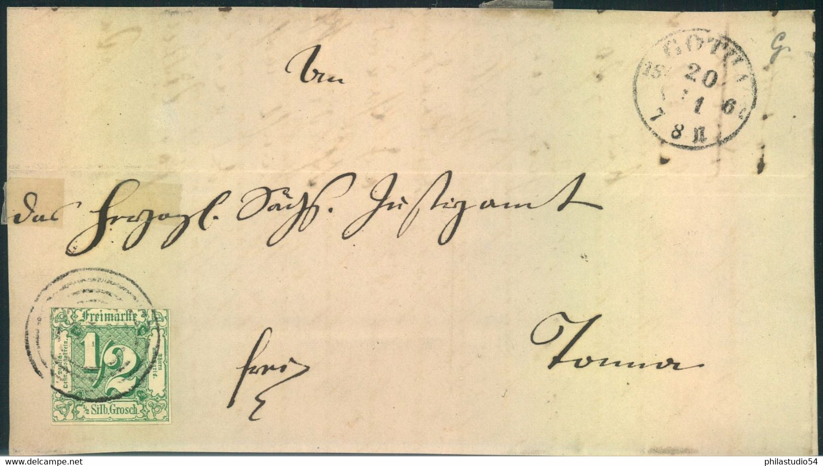 1861, ½ Silbergroschen Gut Gerandet Auf Grossem Briefteil Ab GOTHA - Covers & Documents