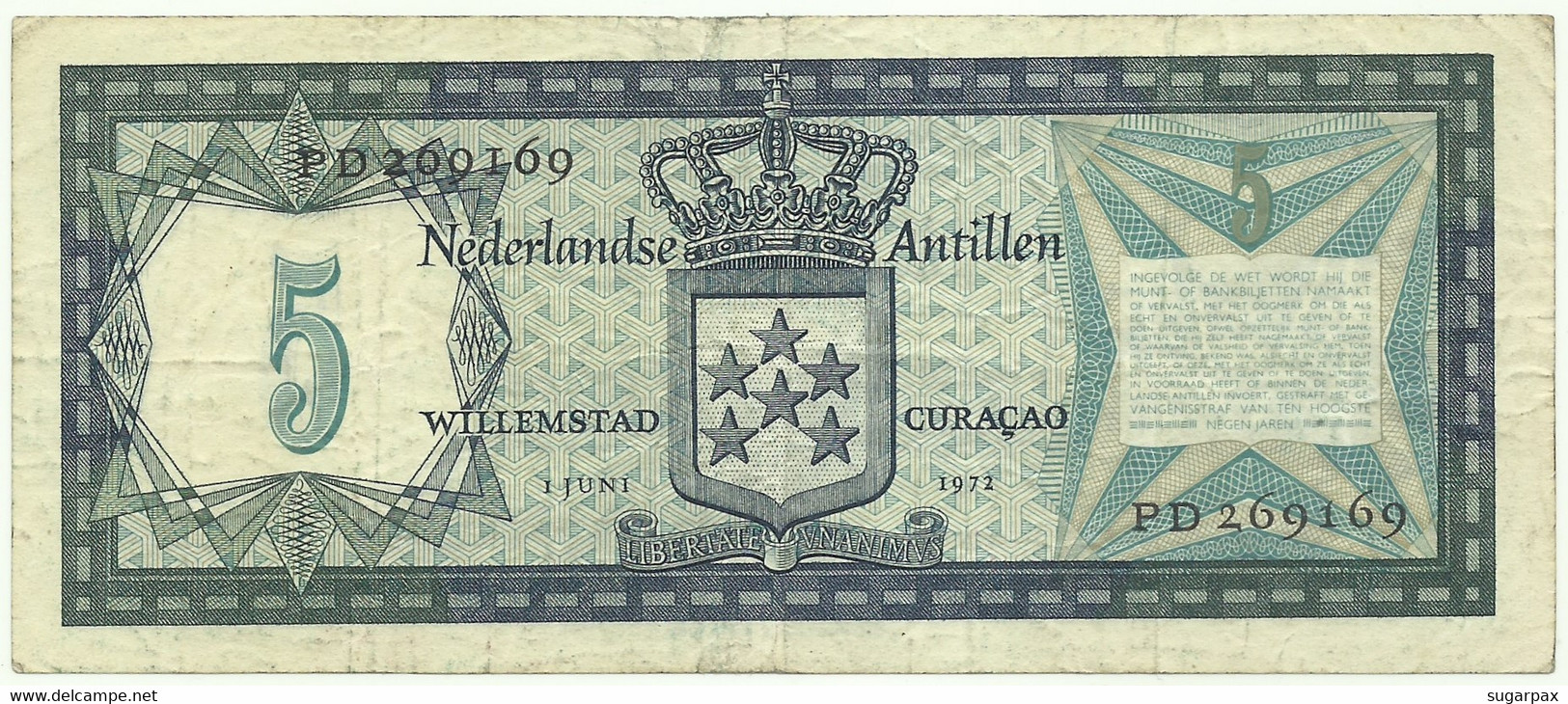 Netherlands Antilles - 5 Gulden - 1972 - Pick 8.b  - Serie PD - Antilles Néerlandaises (...-1986)