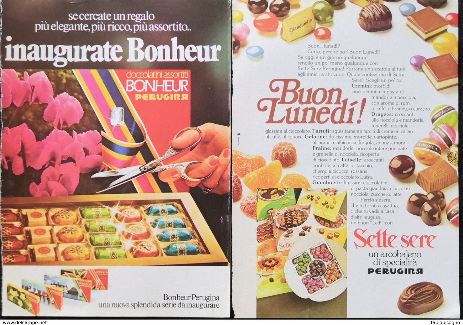 1974/77 - BONHEUR SETTE SERE Perugina ( Cioccolato )- 2 Pag. Pubblicità Cm. 13 X 18 - Chocolat