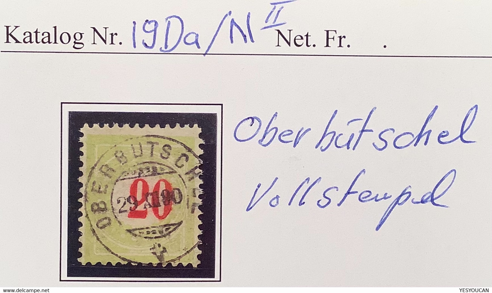 Schweiz Nachportomarken OBERHÜTSCHEL 1890 (Bern) SELTENER STEMPEL Auf SBK 19DaN TADELLOS Gestempelt - Taxe