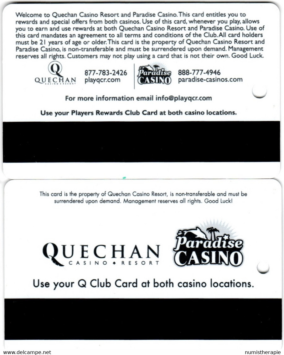 Lot De 2 Cartes : Quechan Casino Resort & Paradise Casino Winterhaven CA - Casino Cards