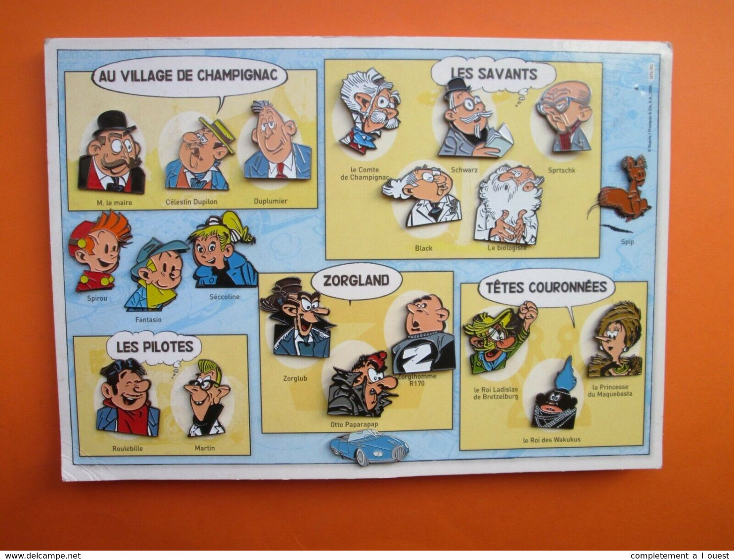 SPIROU ET FANTASIO Voitures Atlas FRANQUIN Planche Complète 21 Pin's SPIROU Pin Pins épinglette épinglettes - Pins