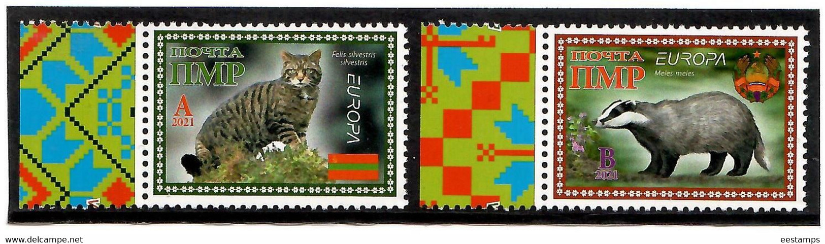 Moldova / PMR Transnistria . 2021 Europa CEPT. Endangered National Wildlife (Wild Cat, Badger ). 2v. - Moldova