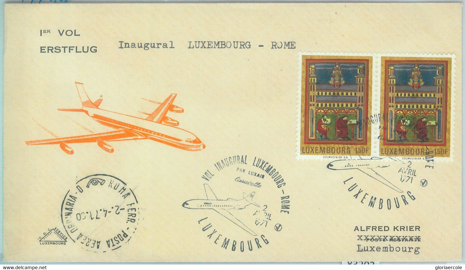 83202 - LUXEMBOURG - Postal History - FIRST FLIGHT To Rome #  794 AA  1971 - Other & Unclassified