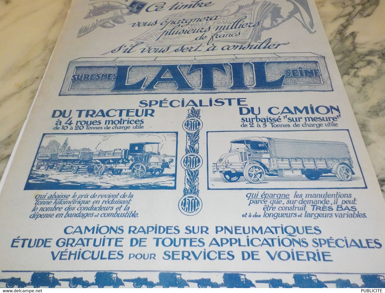 ANCIENNE PUBLICITE SPECIALISTE DU TRACTEUR ET CAMION  LATIL 1920 - LKW