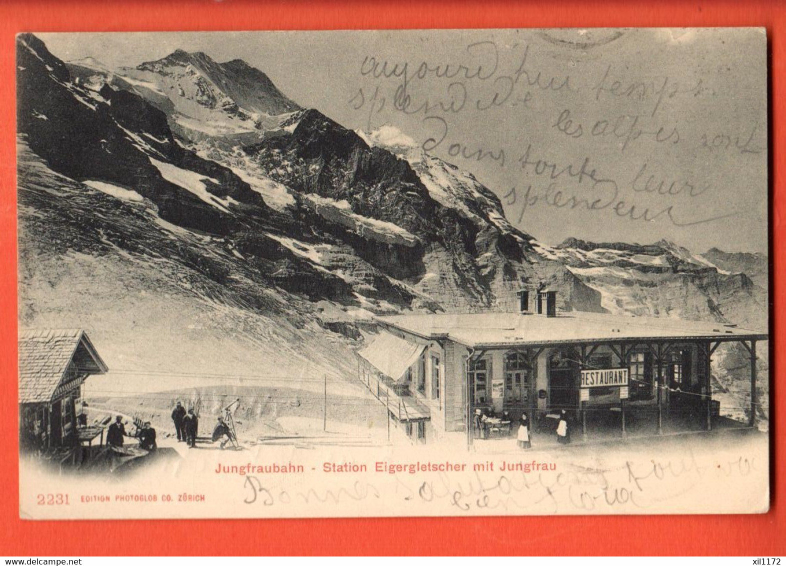 LAA-28  Jungfraubahn Station Eigergletscher Mit Jungfrau BELEBT. Pionier  Stempel Wengernalp Und St.-Imier 1904 - Saint-Imier 