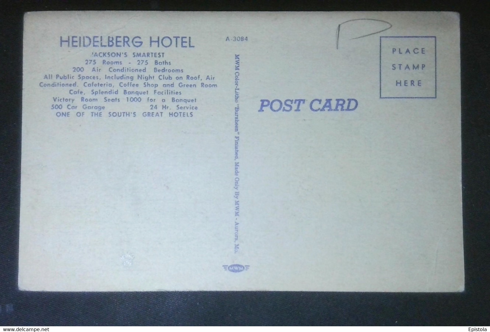 ► HEIDELBERG HOTEL. Jackson Missisippi (Light Fold Corner) - Jackson