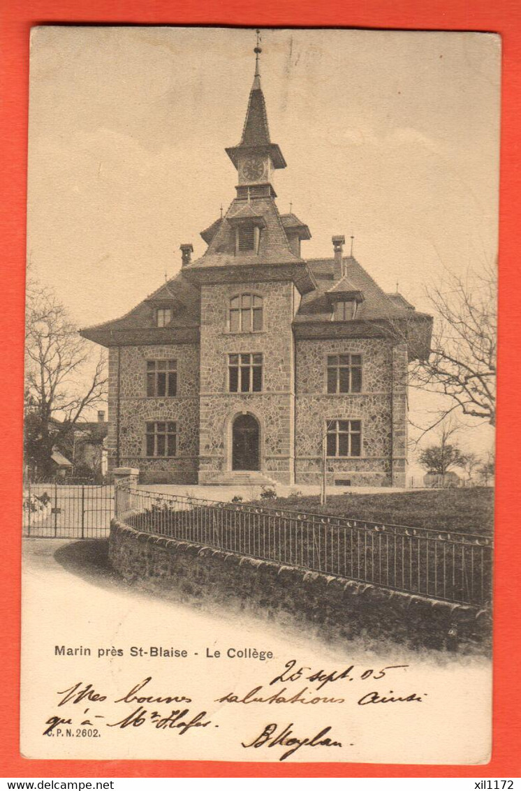 LAA-38  Marin Près Saint-Blaise, Le Collège.  CPN 2602 Dos Simple. Circ. 1905 Vers St.-Imier - Marin