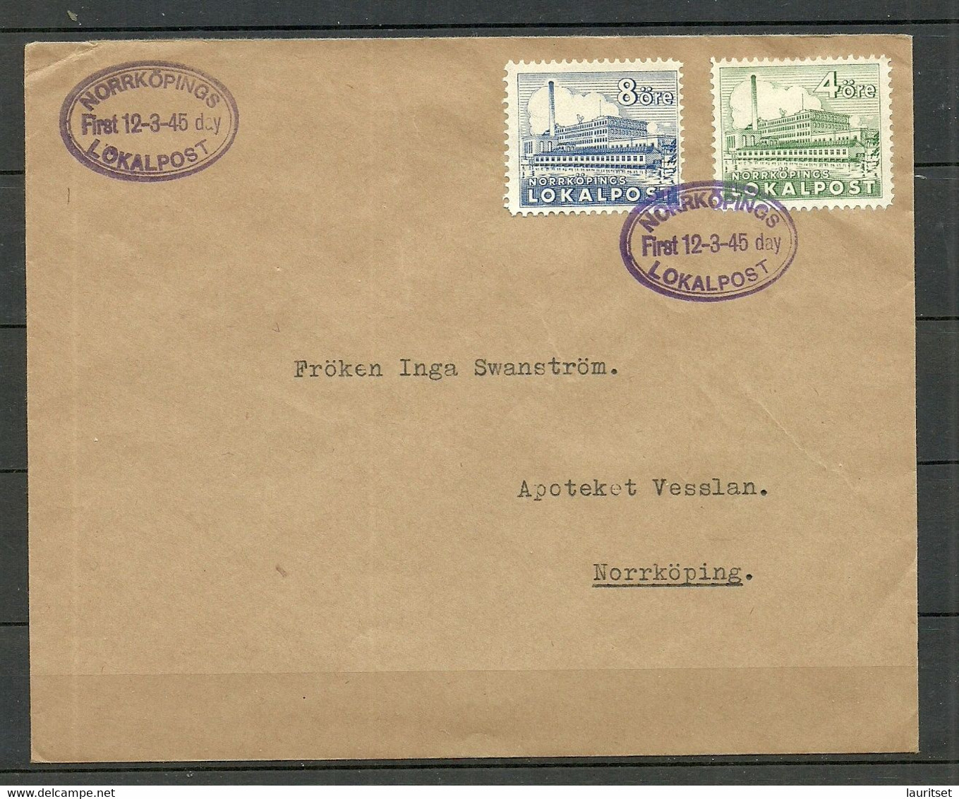 SCHWEDEN Sweden 1945 NORRKÖPING Local Private Post Cover FDC 12.03.1945 - Lokale Uitgaven