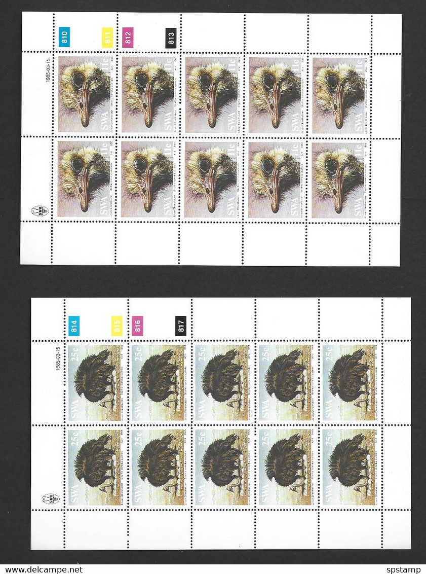 South West Africa 1985 Ostrich Bird Set Of 4 In Fresh Full Margin Sheets Of 10 MNH - Straussen- Und Laufvögel