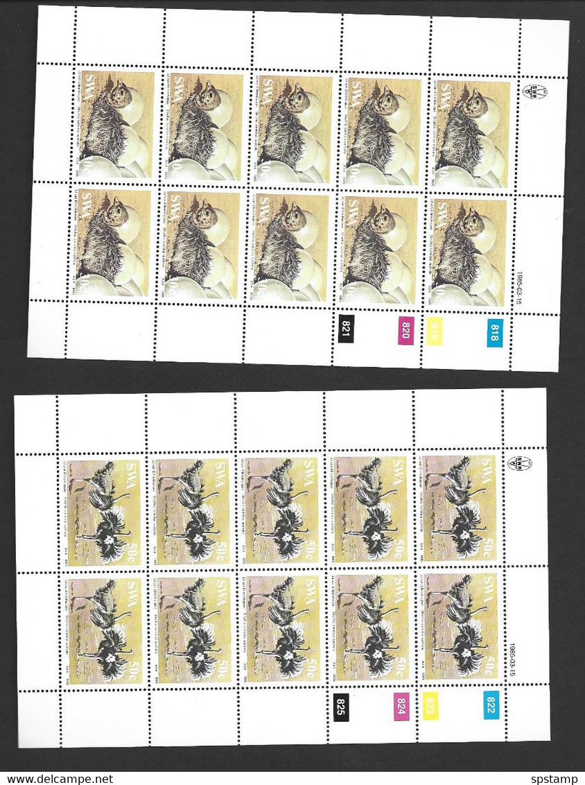 South West Africa 1985 Ostrich Bird Set Of 4 In Fresh Full Margin Sheets Of 10 MNH - Straussen- Und Laufvögel