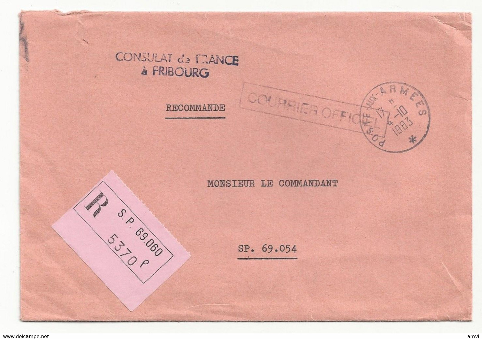 2435- Consulat De France A Fribourg Poste Aux Armée Recommandé Courrier Officiel 1983 - 1961-....