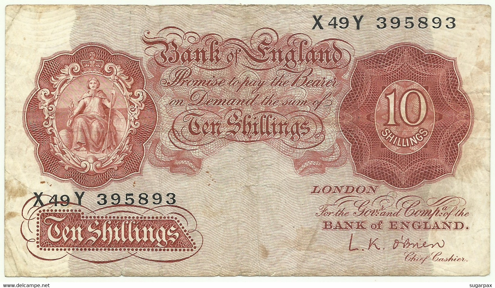 Great Britain - 10 Shillings - ND ( 1955 - 1960 ) - Pick 368.c - Serie X 49 Y - England, United Kingdom - 10 Shillings