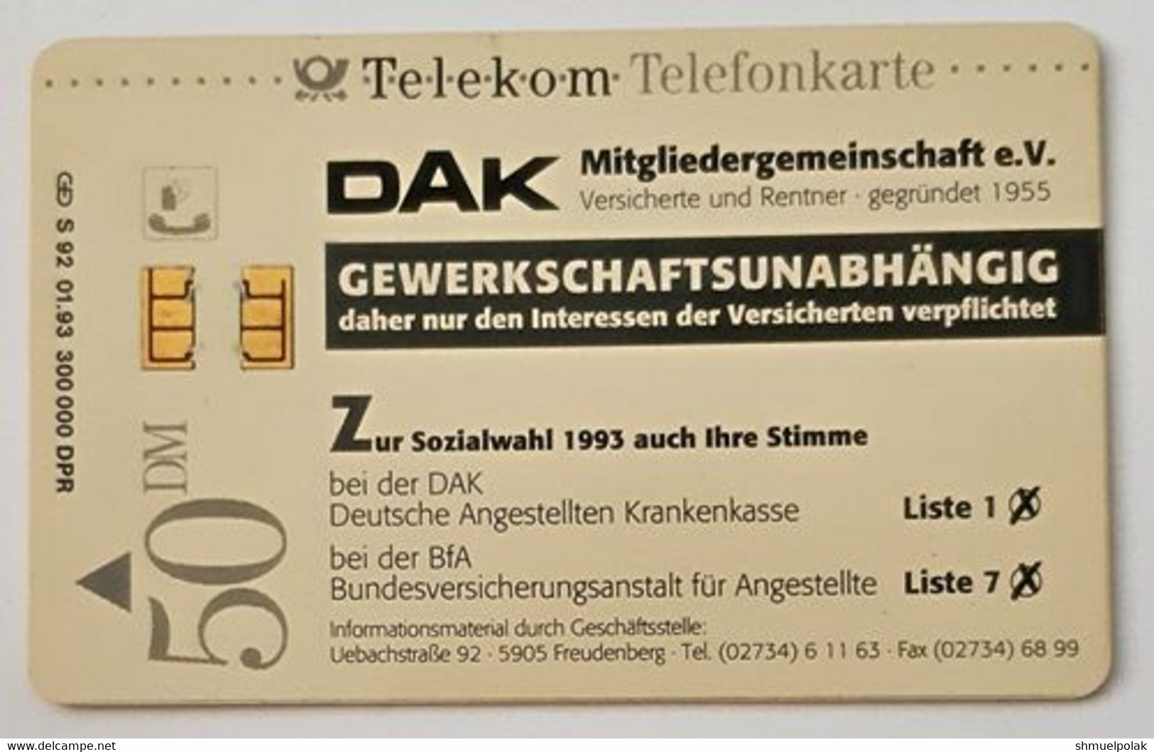 GERMANY Phone Card Telefonkarte Deutsche Telkom 1993 50DM 300000 Have Been Issued - Other & Unclassified