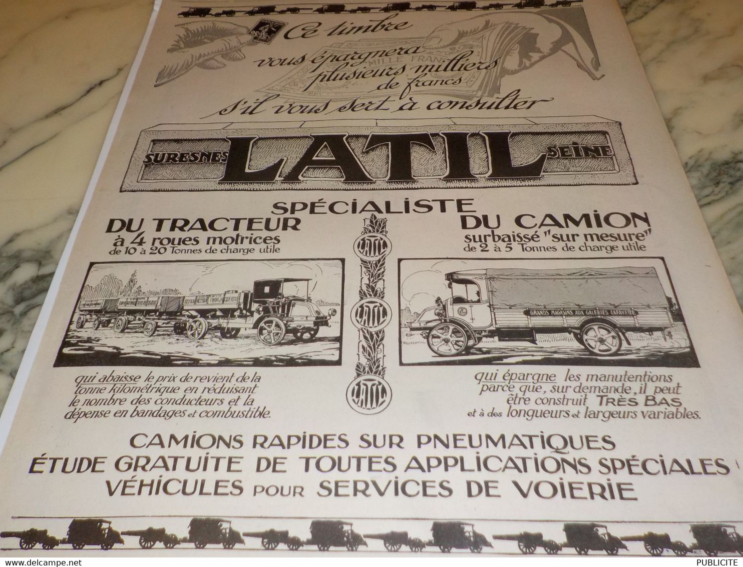 ANCIENNE PUBLICITE SPECIALISTE DU TRACTEUR ET CAMION  LATIL 1920 - Trucks