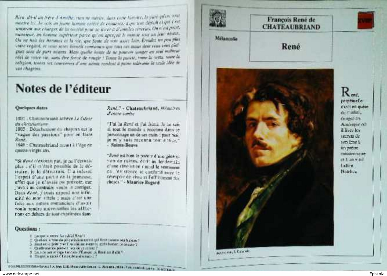 ►   Fiche   Litterature   Chateau Briand René  Autoportrait Delacroix - Didactische Kaarten