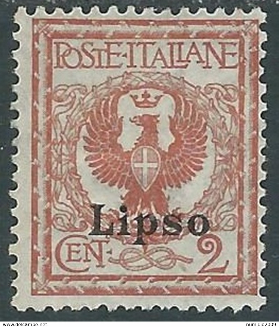 1912 EGEO LIPSO AQUILA 2 CENT MH * - RF37-5 - Egeo (Lipso)