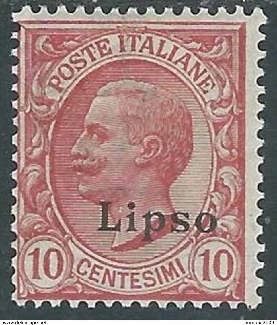 1912 EGEO LIPSO EFFIGIE 10 CENT MH * - RF37-6 - Egée (Lipso)