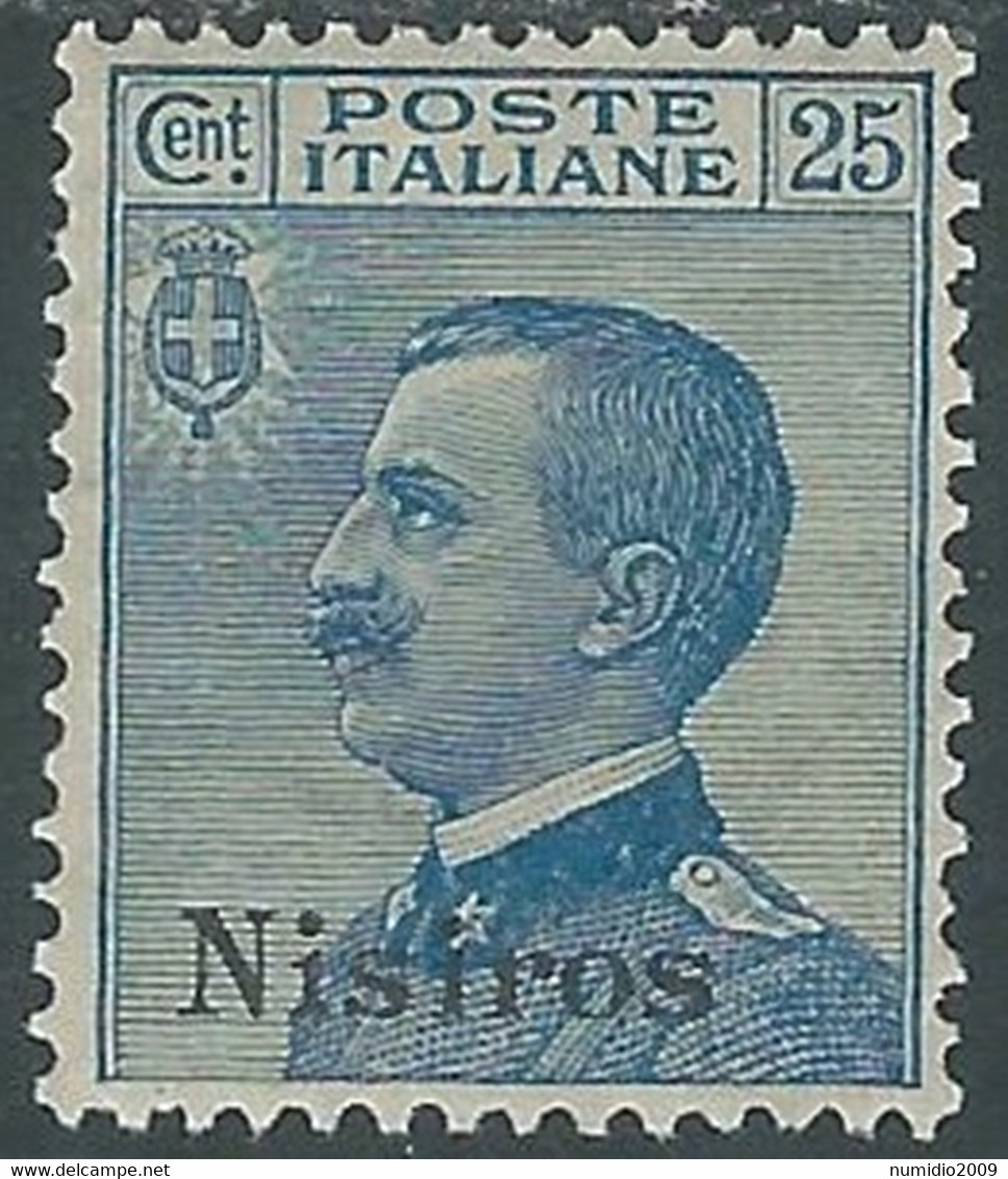 1912 EGEO NISIRO EFFIGIE 25 CENT MH * - RF37-6 - Ägäis (Nisiro)