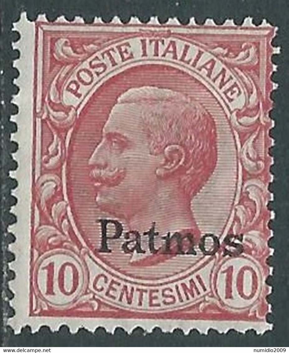 1912 EGEO PATMO EFFIGIE 10 CENT SOPRASTAMPA SPOSTATA A DESTRA MH * - RF37-6 - Aegean (Patmo)