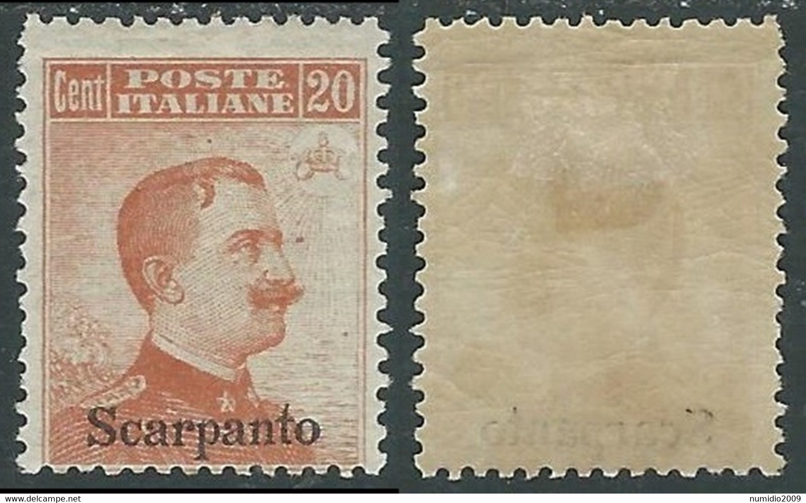 1917 EGEO SCARPANTO EFFIGIE 20 CENT MH * - E204 - Ägäis (Scarpanto)