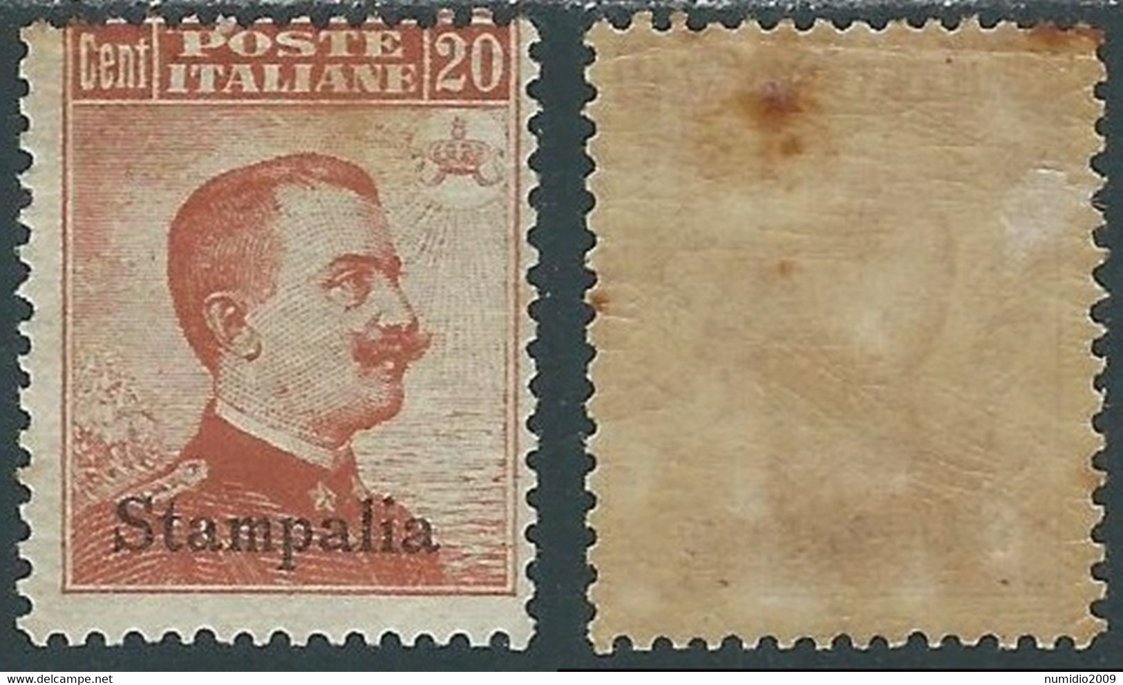 1917 EGEO STAMPALIA EFFIGIE 20 CENT MH * - RF35-8 - Aegean (Stampalia)