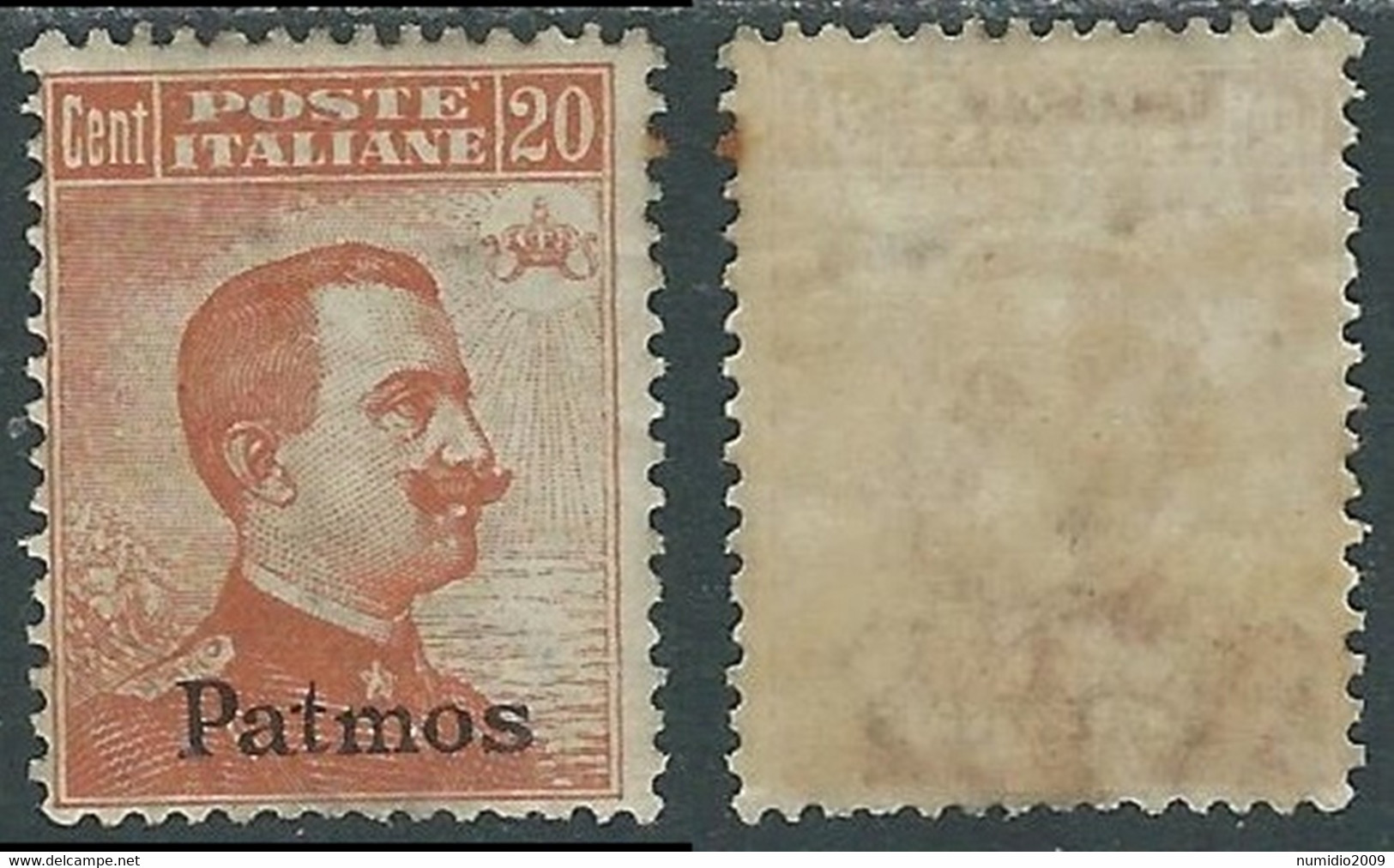 1921-22 EGEO PATMO EFFIGIE 20 CENT MH * - E204 - Aegean (Patmo)