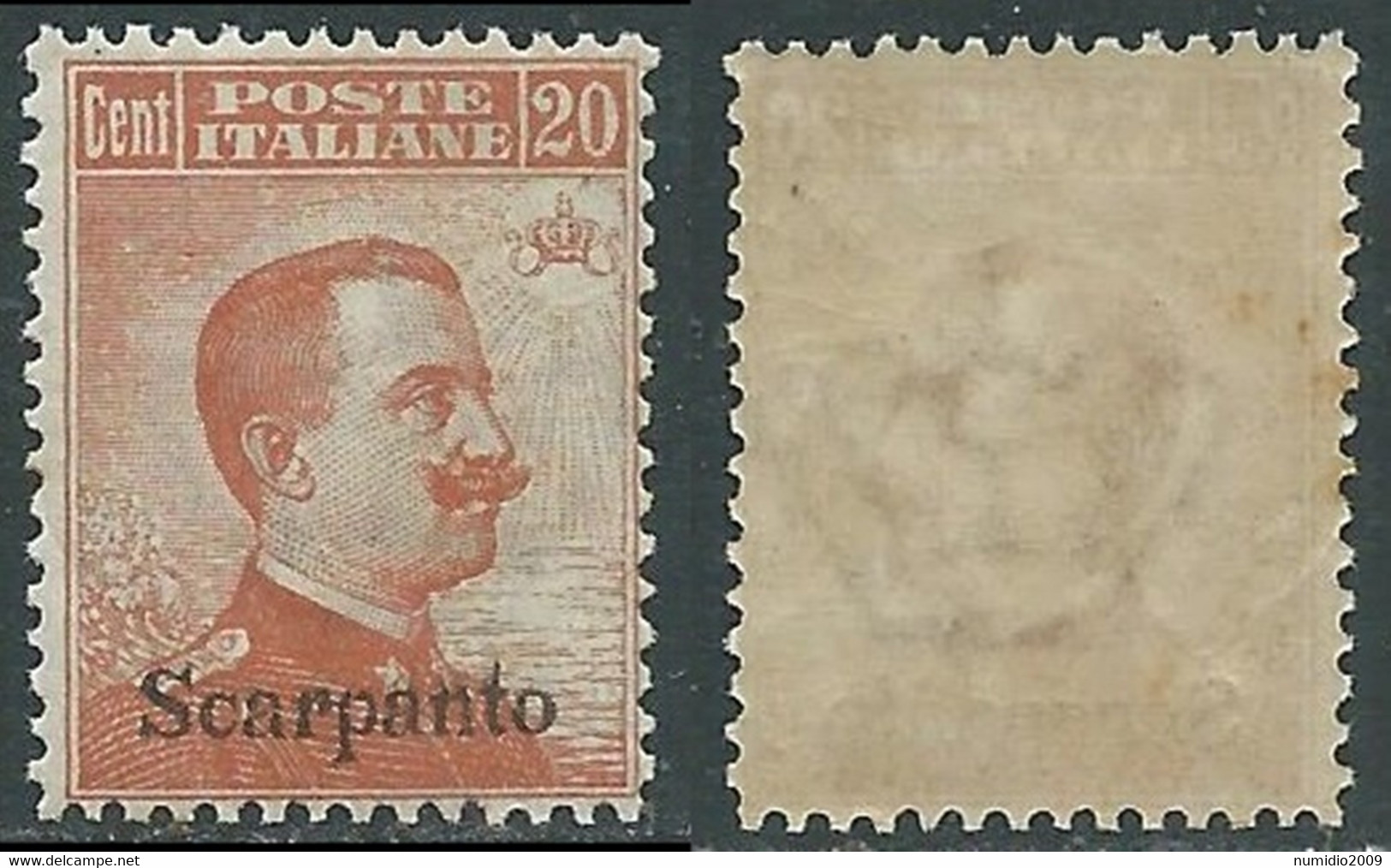 1921-22 EGEO SCARPANTO EFFIGIE 20 CENT MNH ** - E204 - Aegean (Scarpanto)