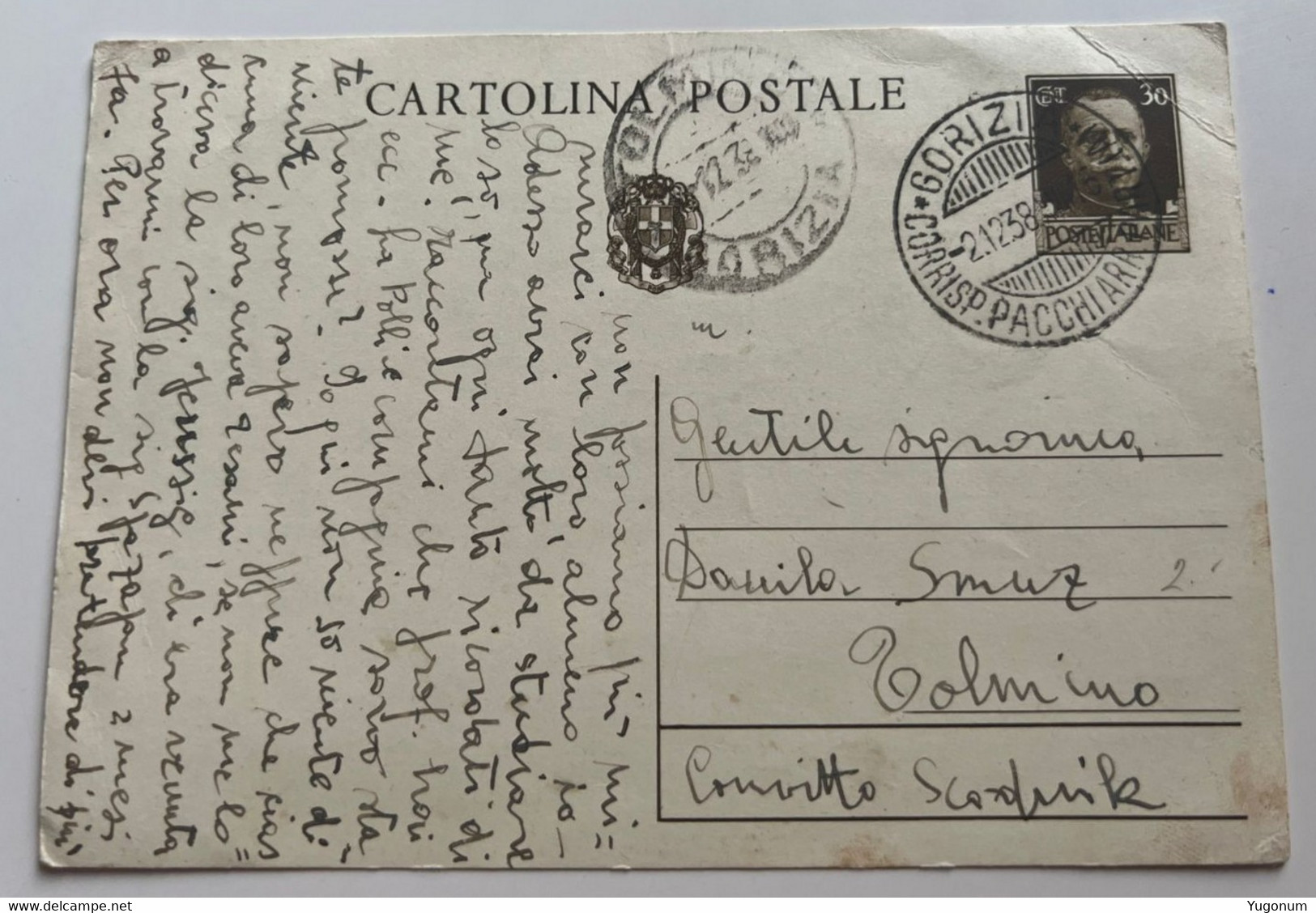 Slovenia Italy 1938 Stationary Card Travelled GORICA - TOLMIN  (No 901) - Slovenia