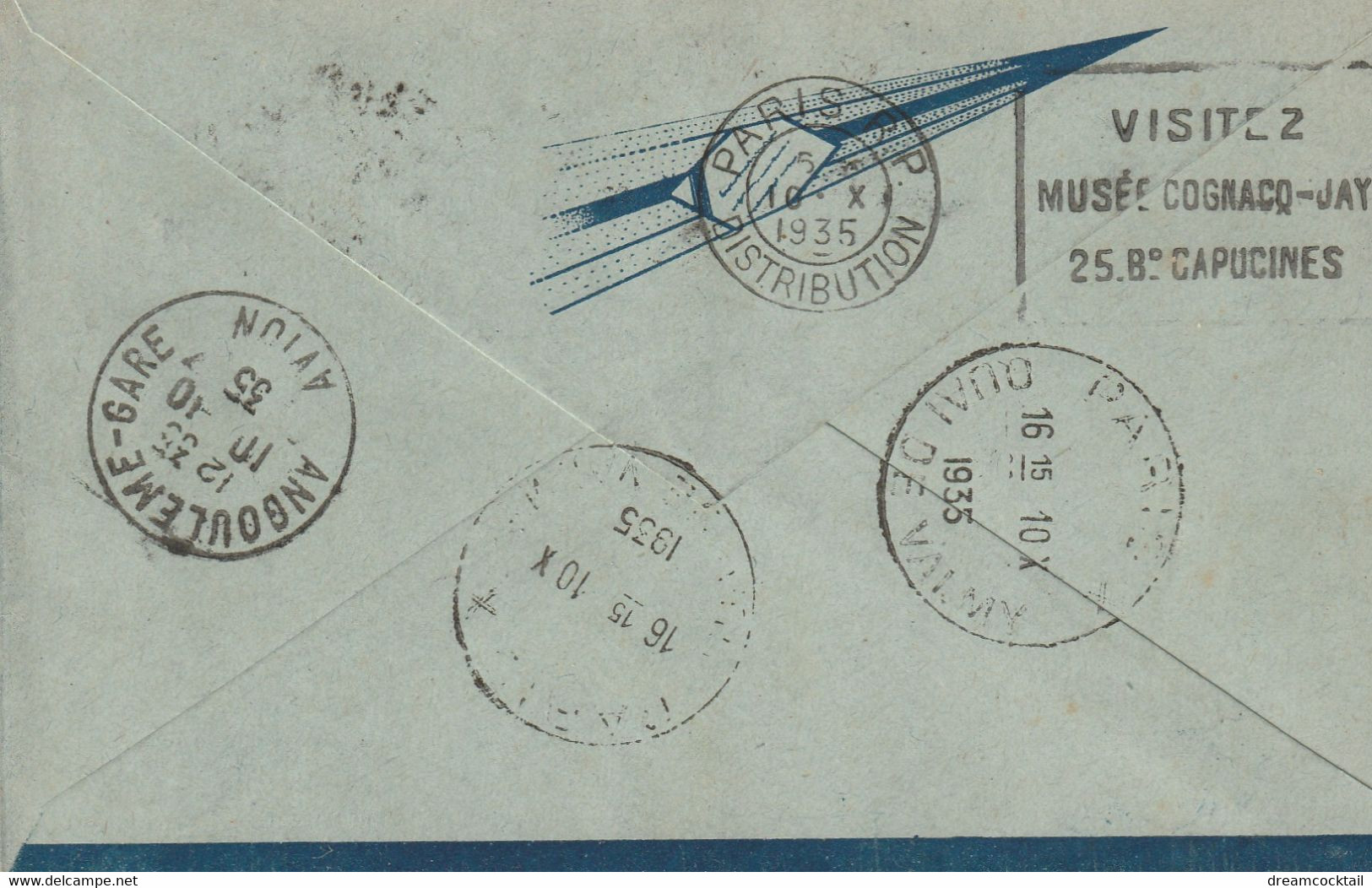 (XX) Poste Par Avion AIR BLEU Aéro Club ANGOULEME PARIS 1935 - Used Stamps