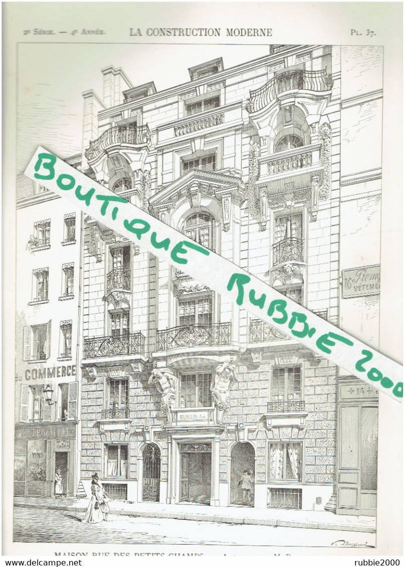 DESSIN 1898 PARIS 1° IMMEUBLE 18 RUE CROIX DES PETITS CHAMPS DETRUIT EN 2000 ARCHITECTE BREFFENDILLE CHARLES - Parijs