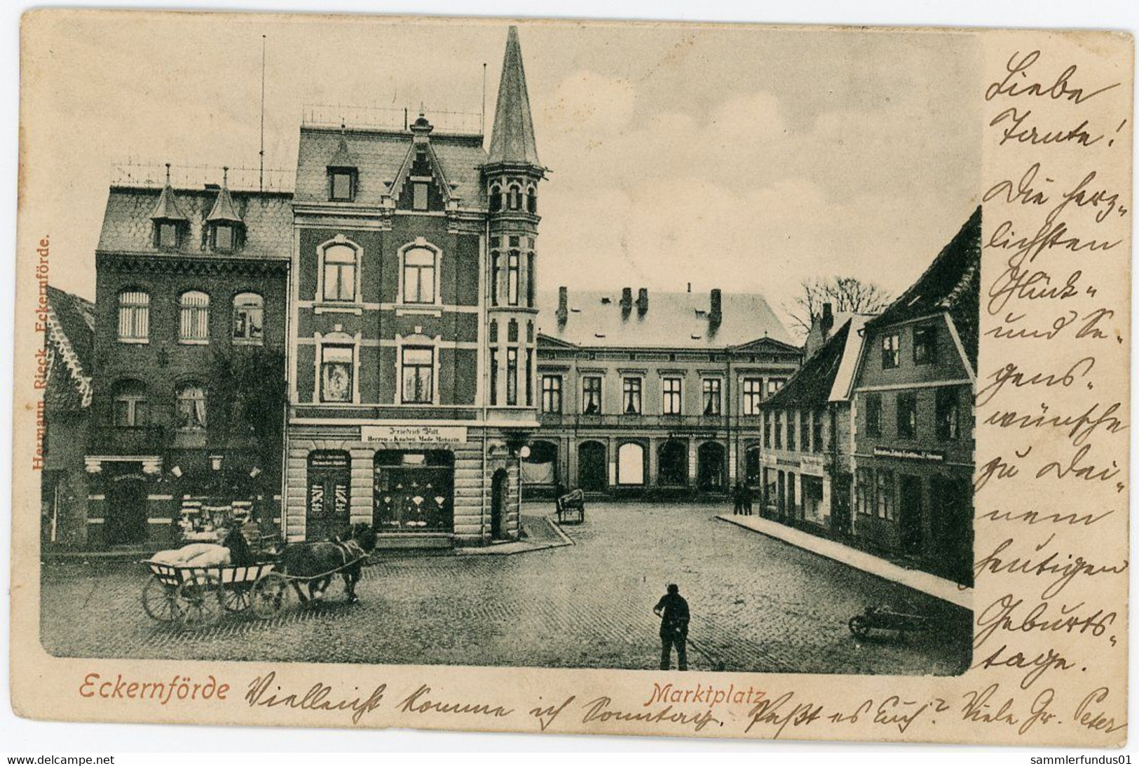 AK/CP Eckernförde  Rathausmarkt  Kieler Strasse      Gel./circ.1905  Erhaltung/Cond. 2  Nr. 01472 - Eckernförde