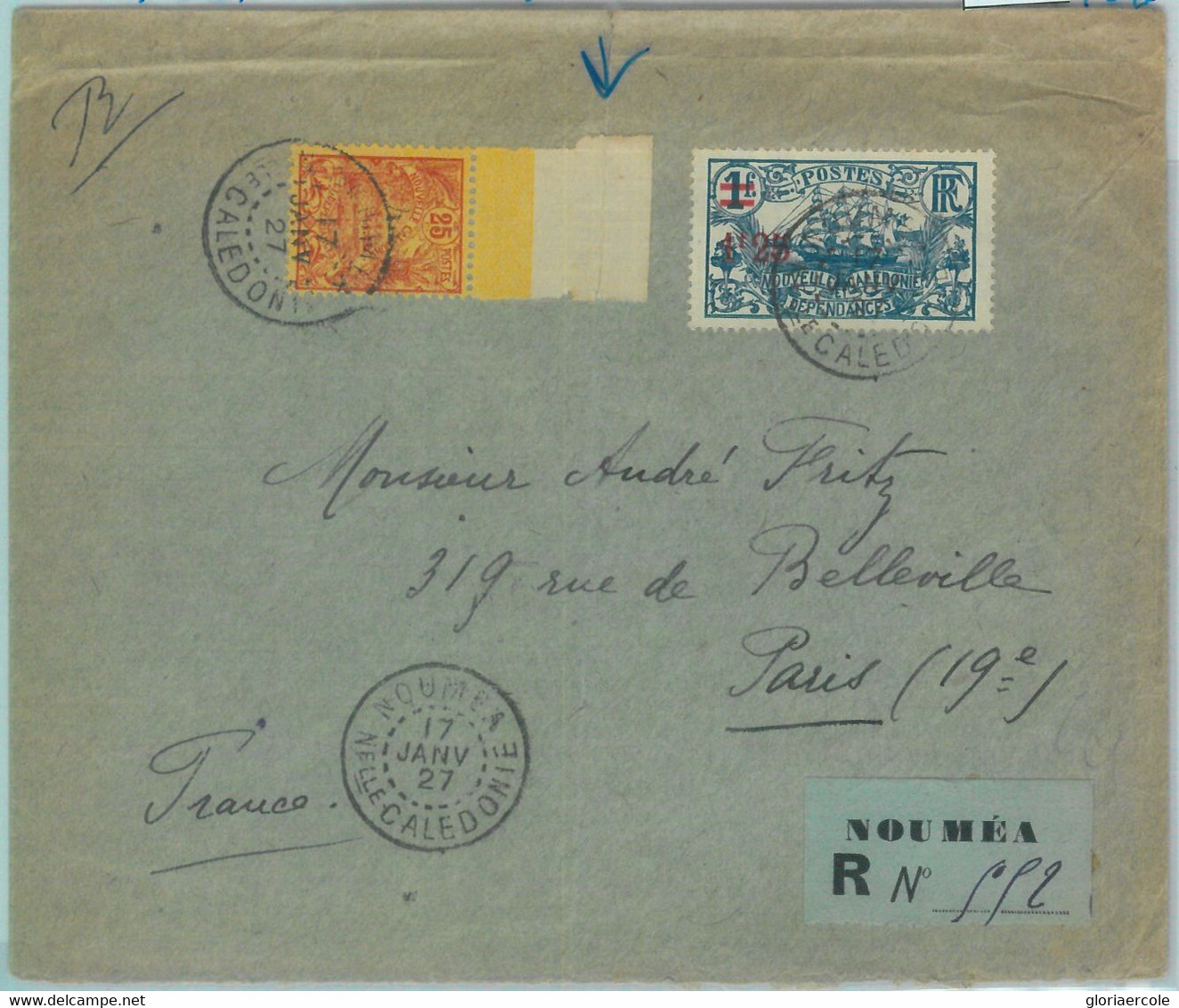 86318 - NOUVELLE CALEDONIE - POSTAL HISTORY -  REGISTERED COVER To FRANCE  1927 - Storia Postale