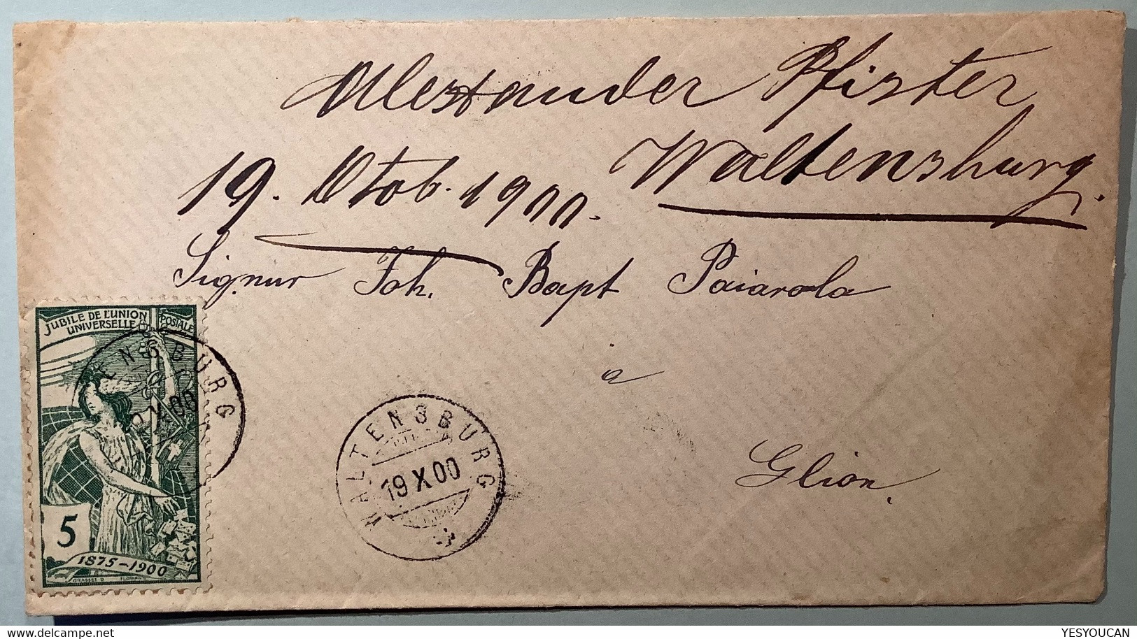 WALTENSBURG 1900 (GR) Seltener Stpl Auf Brief  Frankiert ZNr 77B (UPU Graubünden - Covers & Documents