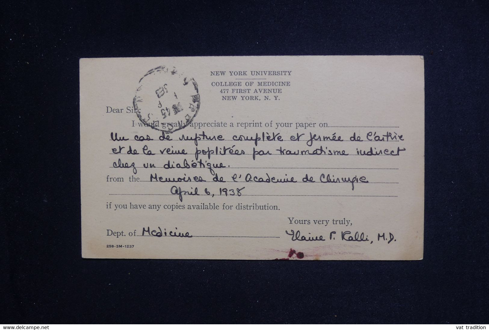 ETATS UNIS - Entier Postal Commercial + Complément De New York Pour La France En 1938 - L 128692 - 1921-40