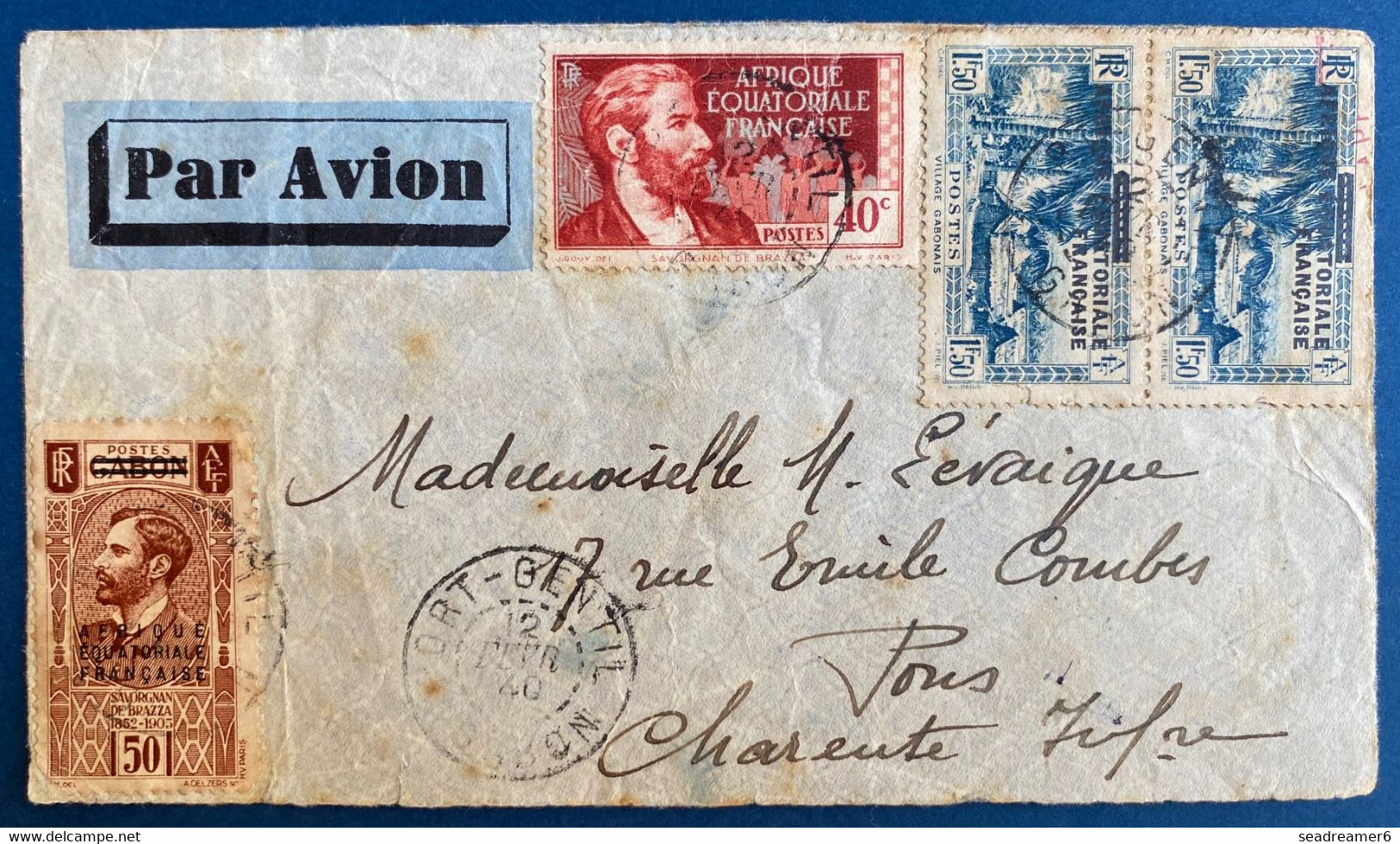 Gabon Lettre Par Avion N°23, 25 & 43 Oblitérés De Port Gentil Pour Pons - Storia Postale