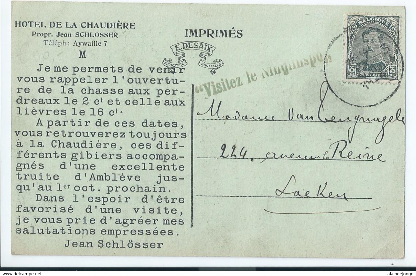 Nonceveux - Hôtel De La Chaudière - Invitation Du Propr. Jean Schlosser - 1922 - Aywaille