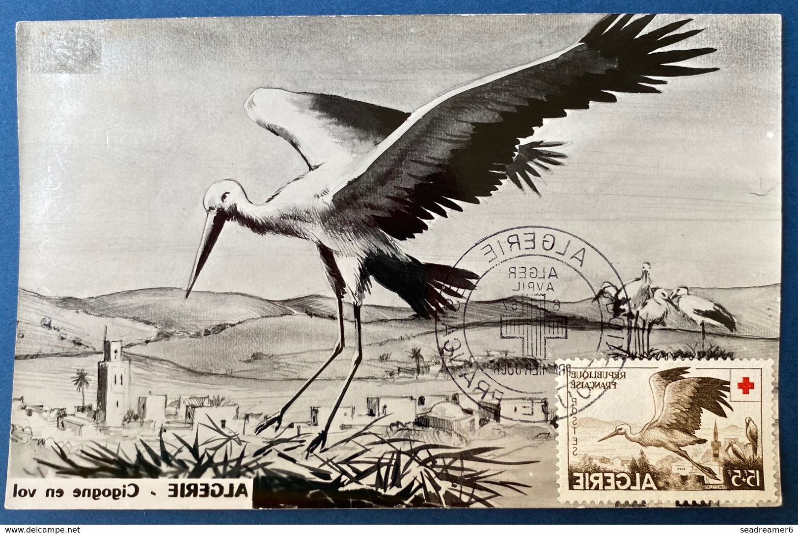 Algerie 2 Photos Du Fenec Et De La Cigogne En 1er Jour Du 6 Avril 1957 Croix Rouge Animaux TTB - FDC