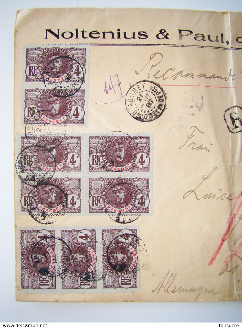 Recommandé Commercial Noltenius ABOMEY Dahomey Bénin Pour Bremen Allemagne Via Cotonou  N°20 X2 X4 X3 N°8 1x9 2x6 1907 - Brieven En Documenten