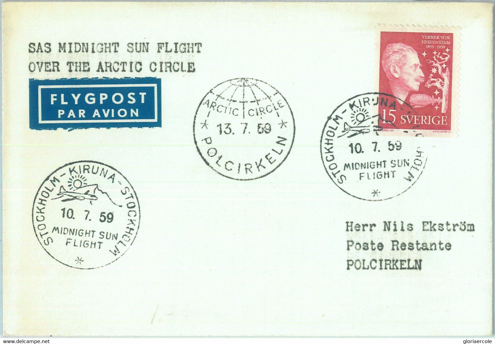87416 - SWEDEN - Postal History - FIRST Midnight Sun Flight Over ARTIC 1959 - Other & Unclassified