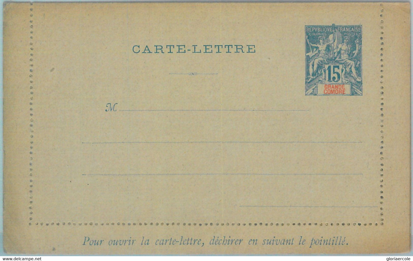 88890 - GRANDE COMORE - POSTAL HISTORY - Postal Stationery Letter Card H & G # 1 - Sonstige & Ohne Zuordnung