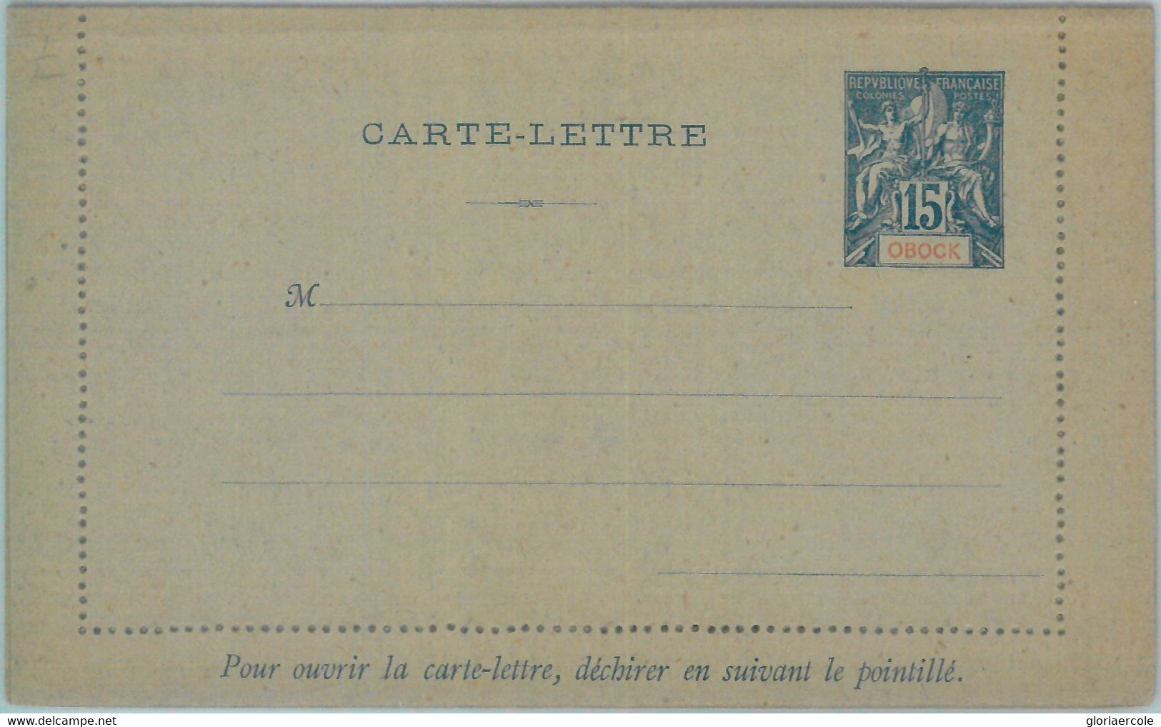 88891 - OBOCK - POSTAL HISTORY -  Postal Stationery Letter  Card  H & G #  1 - Sonstige & Ohne Zuordnung