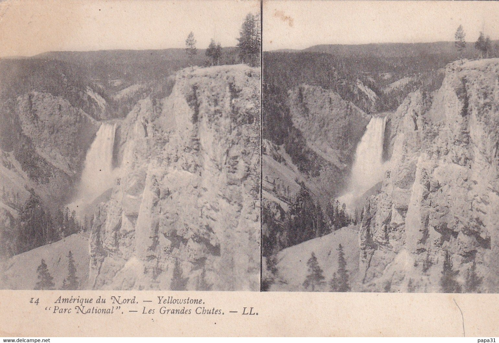 Carte  Stéréoscopique  Amérique Du Nord - Yellowstone  - Les Grandes Chutes - Cartes Stéréoscopiques