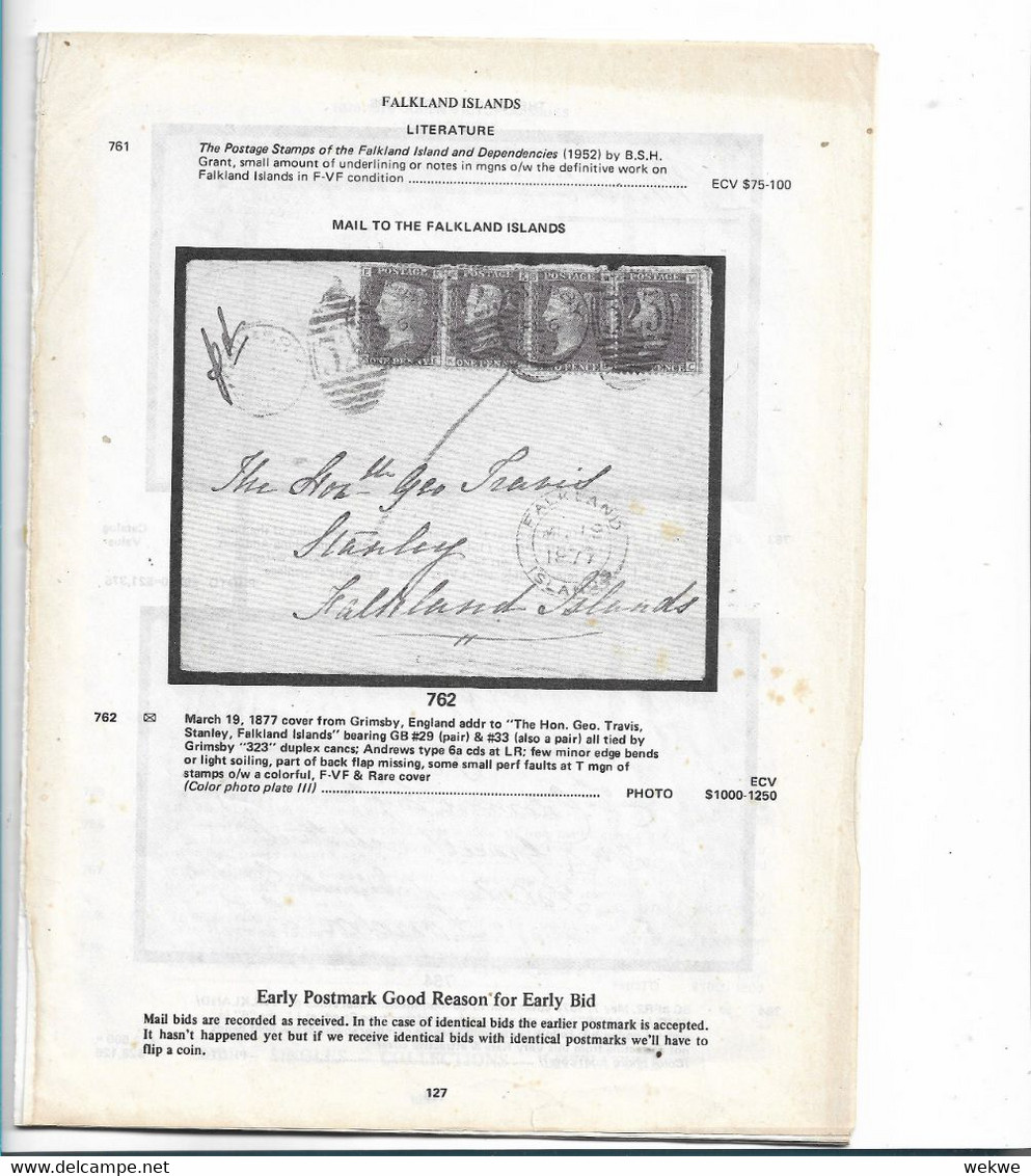 FALKLAND AUCTION - 16 Double Pages With Very Rare Covers And Prices Realized In US $ - Catalogues For Auction Houses